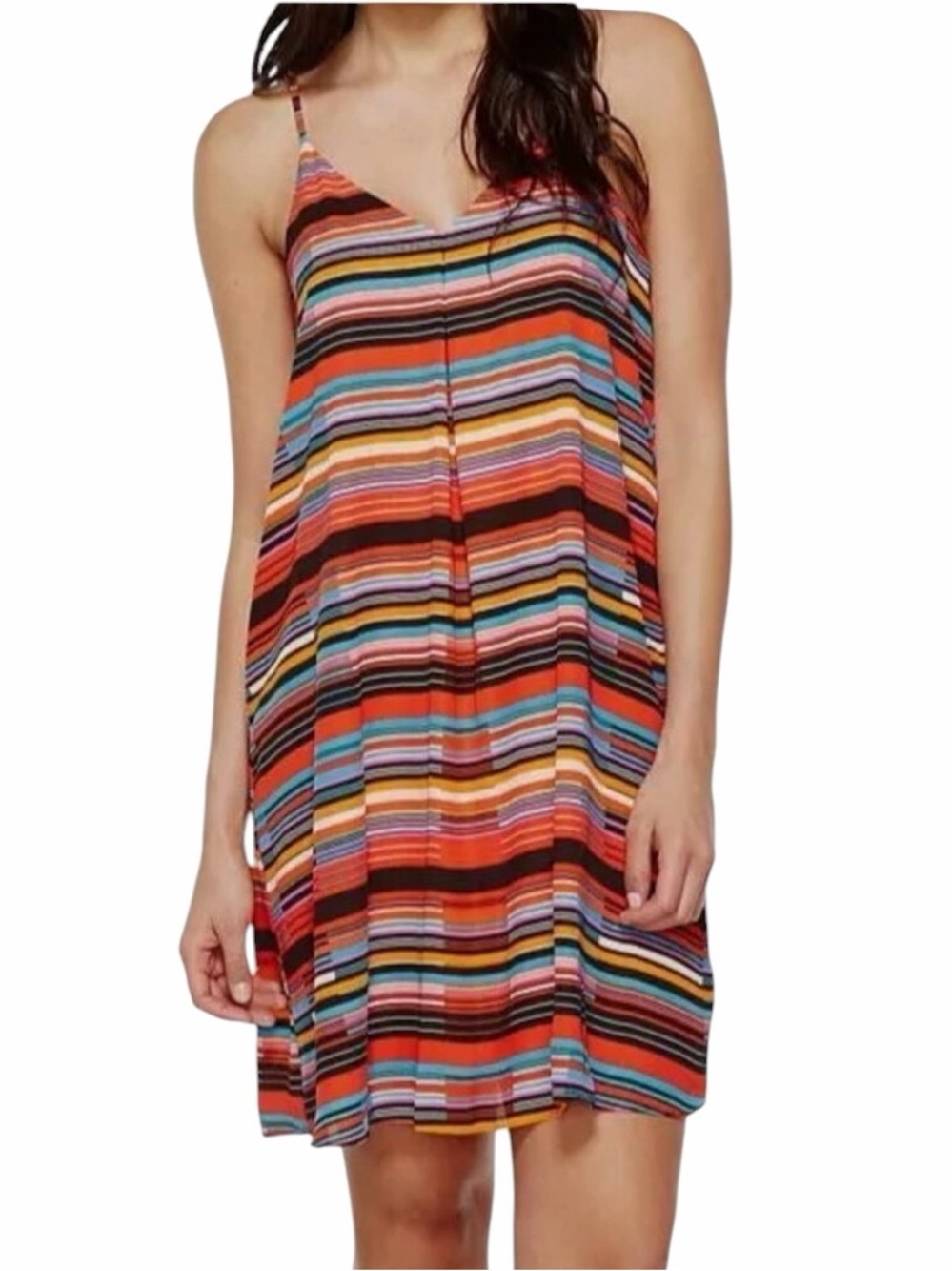 NWT Vince Camuto Striped Multicolor Spaghetti Strap V Neck Dress Lightweight